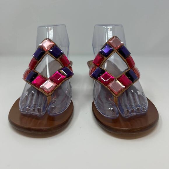 Cole Haan Women's Heeled Flip Flop Leather Sandals Size 7.5B Crystals - Picture 2 of 13
